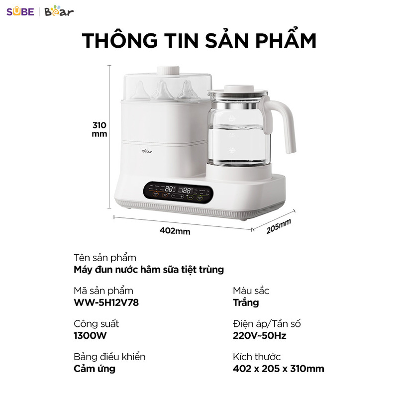 Máy đun nước và hâm sữa tiệt trùng Bear WW-5H12V78 Hàng chính hãng