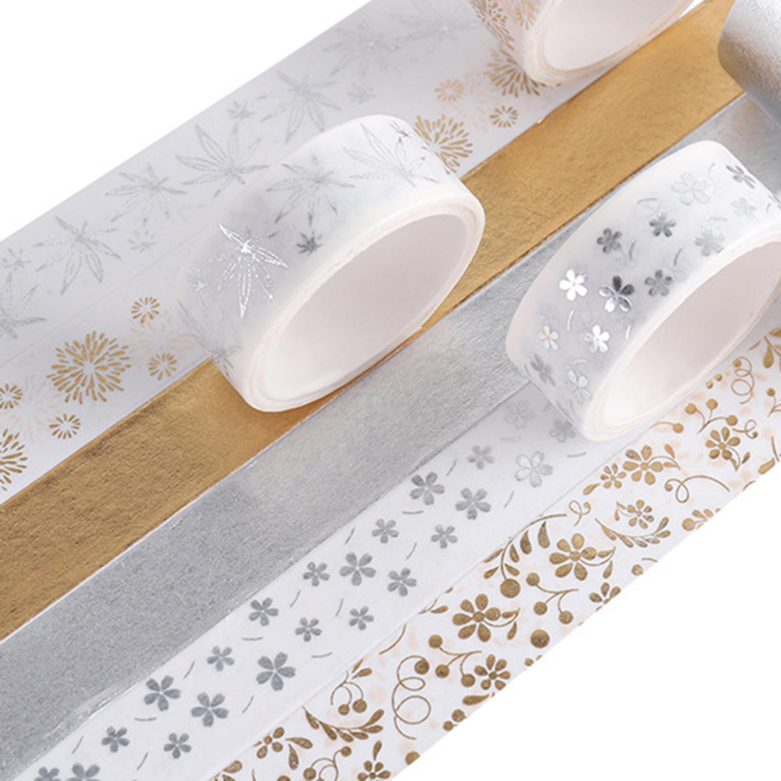 6 Rolls Washi Tape Gold/Silver Foil 15mm Masking Tapes for Scrapbooking Planner Gift Wrapping
