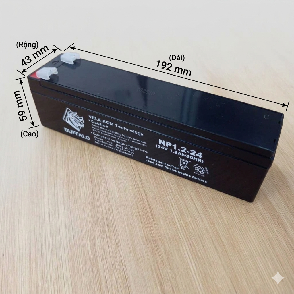 Bình ắc quy Buffalo NP1.2-24 (24V-1.2AH), dùng cho hệ thống báo cháy, thiết bị điện tử