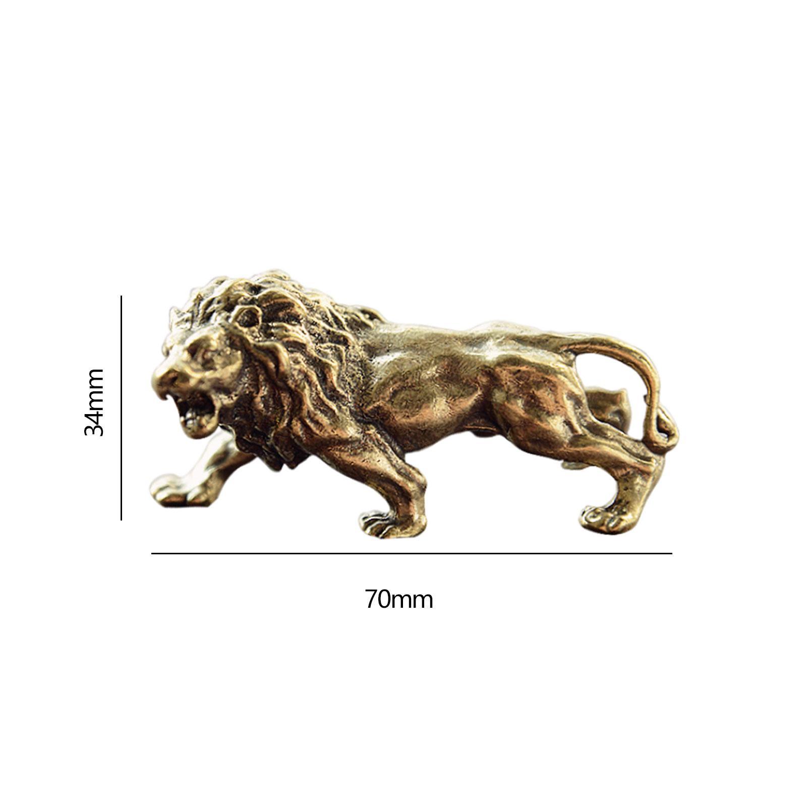Lion Statues Crafts Miniature Brass Collectible Feng Shui Animal Statue Retro Ornament Animal Figurine for Desk Living Room Car Decoration