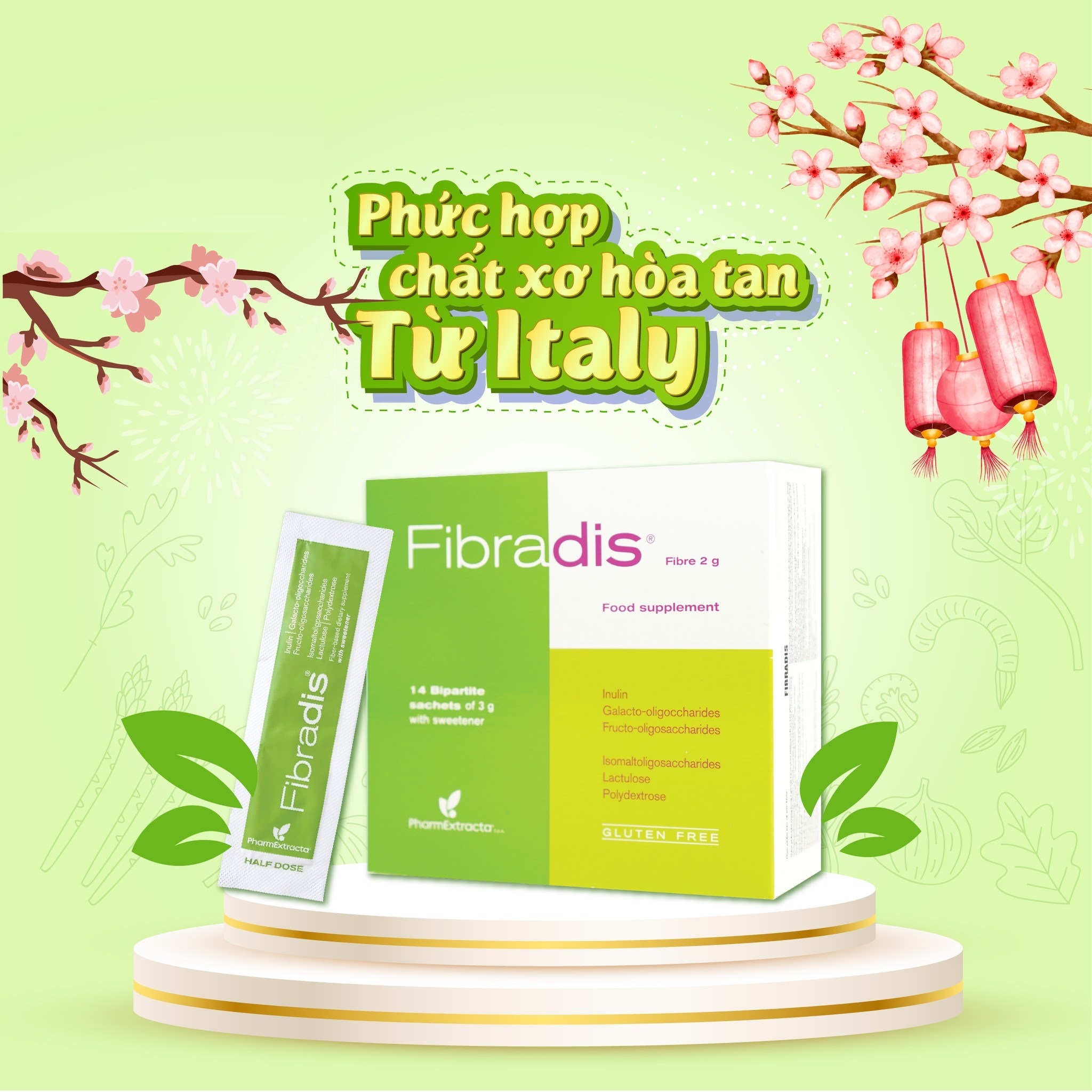 FIBRADIS – Chất Xơ Hòa Tan Nhập Khẩu Từ Ý - (Hộp 14 gói phân đôi x 3g) Bổ sung chất xơ, hỗ trợ tốt cho đường tiêu hóa, giúp giảm nguy cơ táo bón