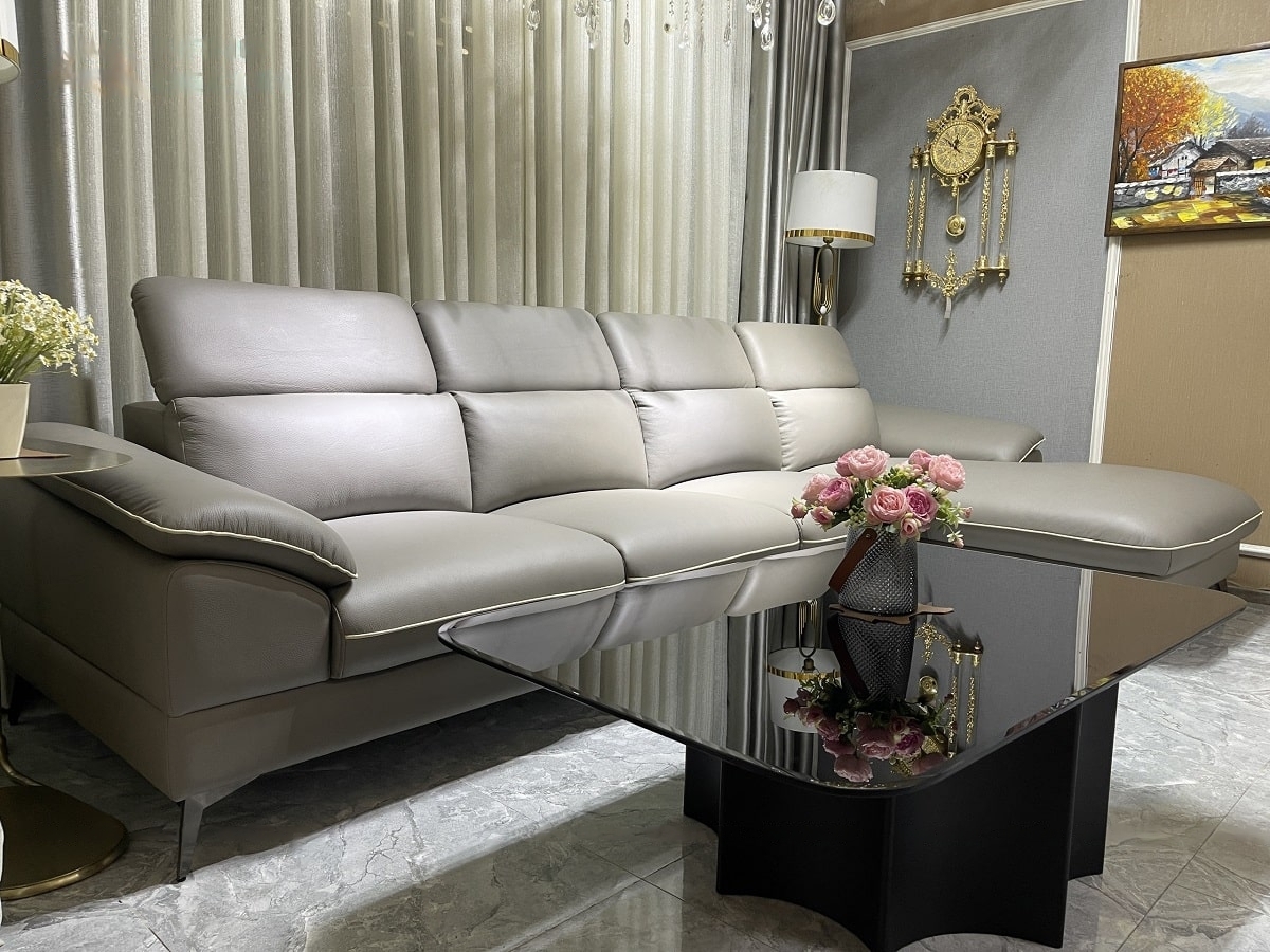 Sofa góc L da bò Italy Juno sofa 4 chỗ ngồi màu nâu cam SFLCT04 3m3 x 1m6 hàng cao cấp chuẩn da bò nhập khẩu Ý
