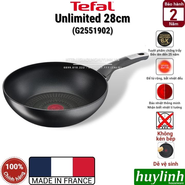 Chảo chiên xào sâu lòng đáy từ chống dính Tefal Unlimited 28cm - dùng cho mọi loại bếp - G2551902 - Sản xuất tại Pháp - Hàng chính hãng