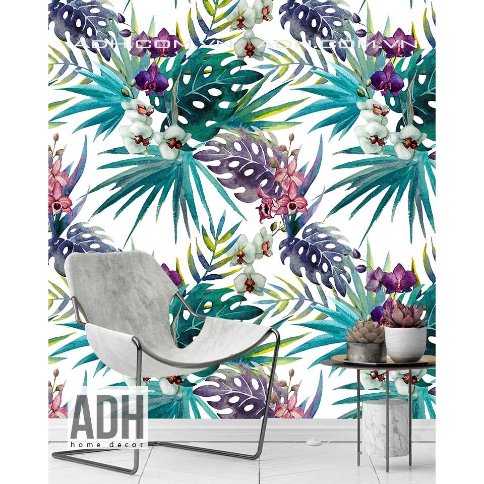 Decal dán tường hoa tím và lá ADH191016