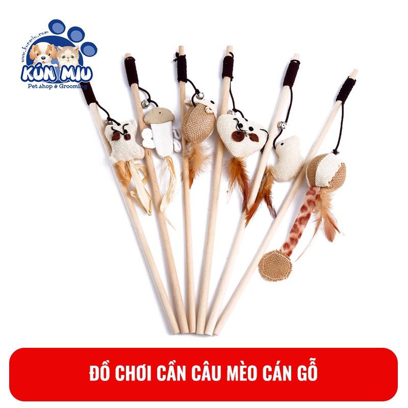 Đồ chơi Cần câu mèo cán gỗ hình cá, chim, chuột