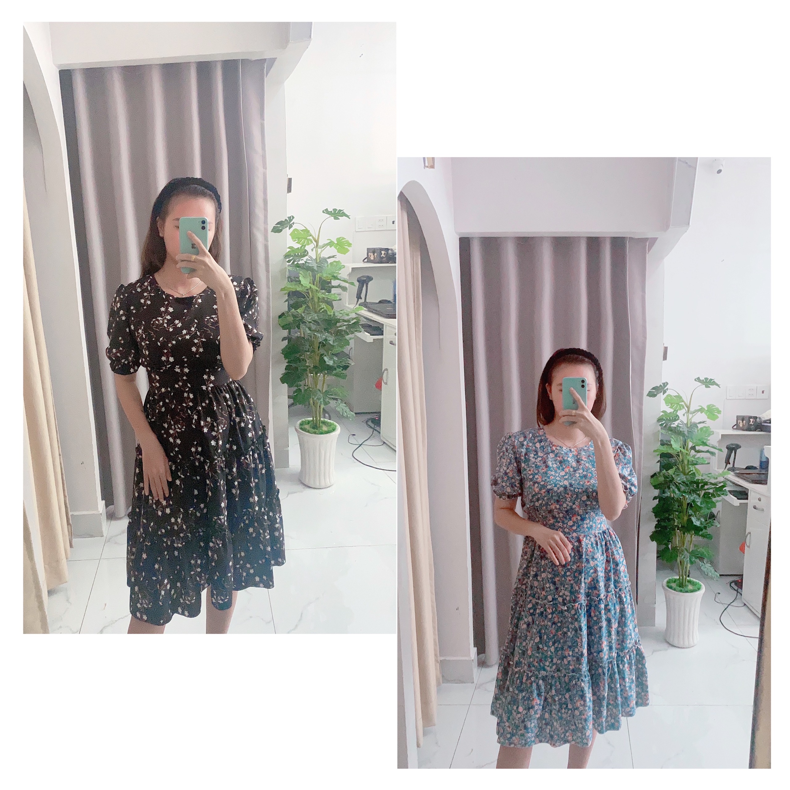 Váy đầm nữ dài qua gối, cổ tròn tay bo, chất bao mát không nhăn V005