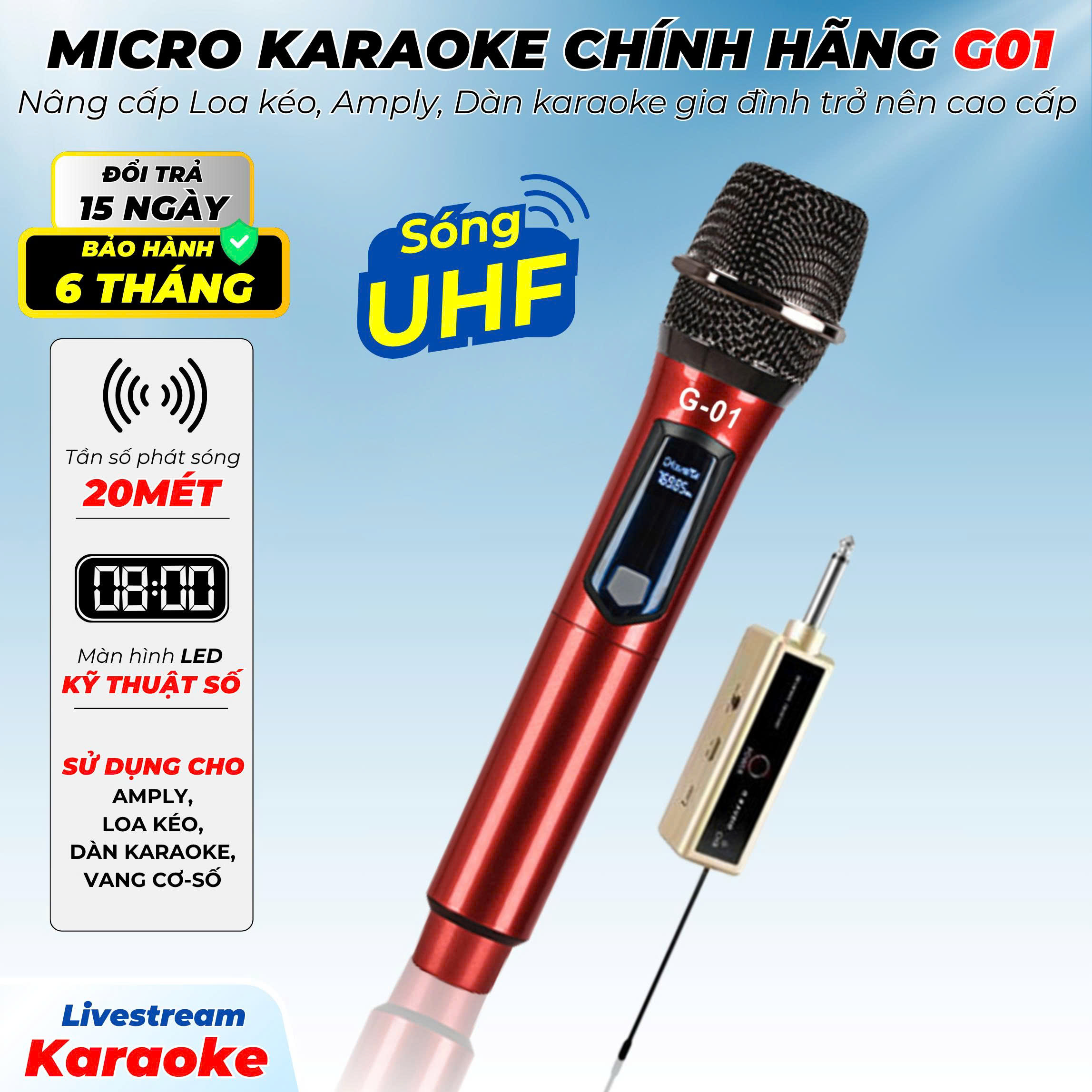 Micro Không Dây Karaoke SGMAX G01 Chuyên Dùng Cho Loa Kéo, Amply Siêu Hay Mic Dùng Pin Sạc Tiện Lợi Micro Nhẹ Hút Âm hàng nhập khẩu