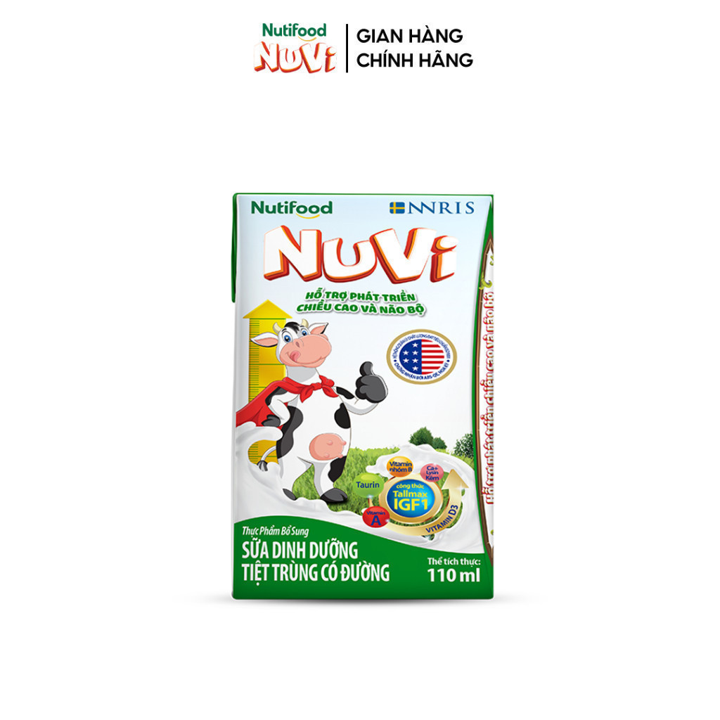 Thùng 48 hộp Sữa Dinh Dưỡng Tiệt Trung Nuvi Có Đường 110ml - Tăng Đề Kháng, Phát Triển Chiều Cao