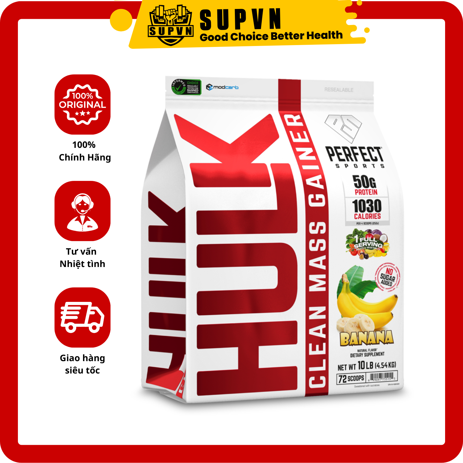 Hulk Clean Mass Gainer 10Lbs Sữa Tăng Cân Cơ Nạc Hấp Thu Nhanh Cho Người Gầy