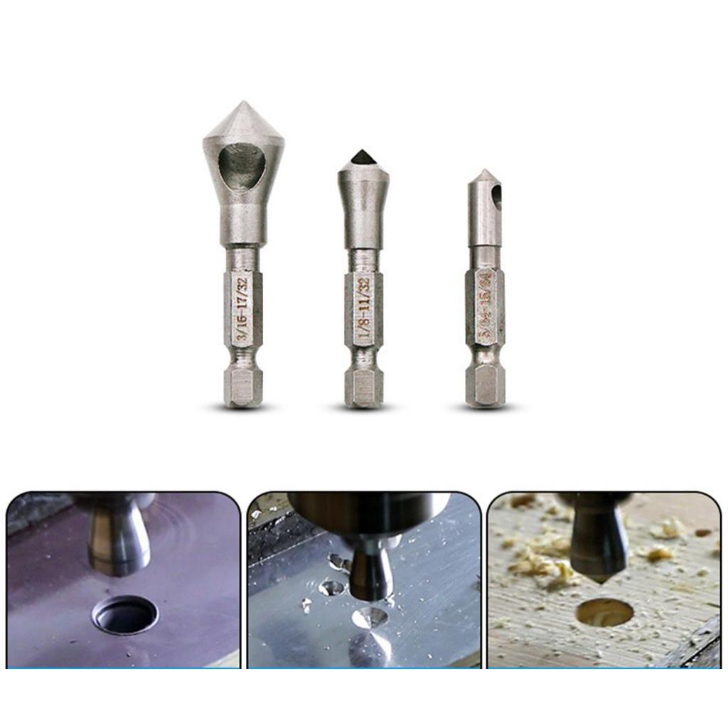 3Pcs Countersink Bits Counter Sink Drilling Wood Screw Power Drill Bits Tool