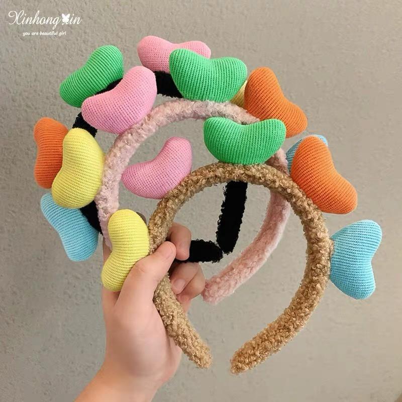 Băng đô rửa mặt trái tim dễ thương băng đô trái tim trang điểm Bờm cài tóc trái tim nhiều màu