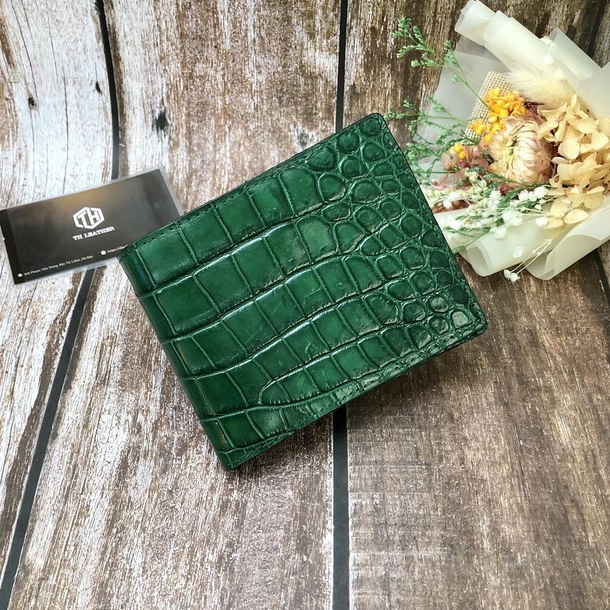 Ví Da Bụng Cá Sấu 2 Mặt, Bóp Nam Da Cá Sấu Thật Da Giữa Bụng Hai Mặt, Siêu Mềm, Màu Xanh Lá Cây- BH 24 Tháng
