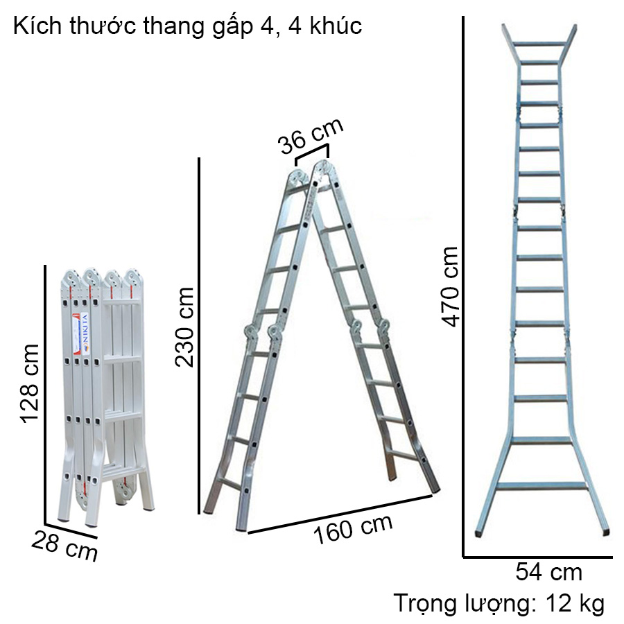Thang nhôm gấp 4 khúc Nikita Nik44A chân choãi