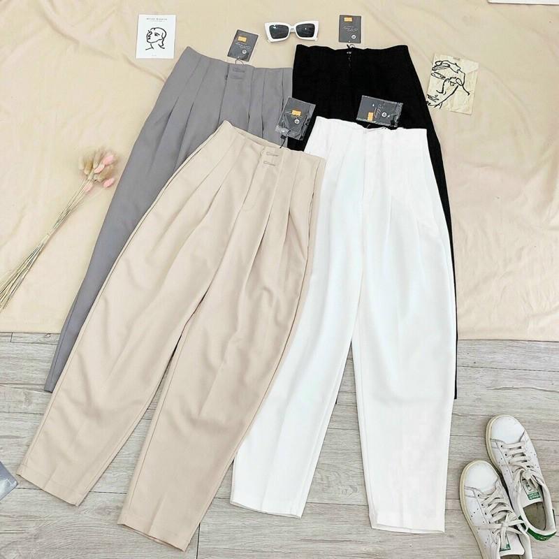 Quần baggy nữ cạp liền lưng cao hai cúc chất tuyết mưa đứng from không xù lông siêu hot thời trang Banamo 8322
