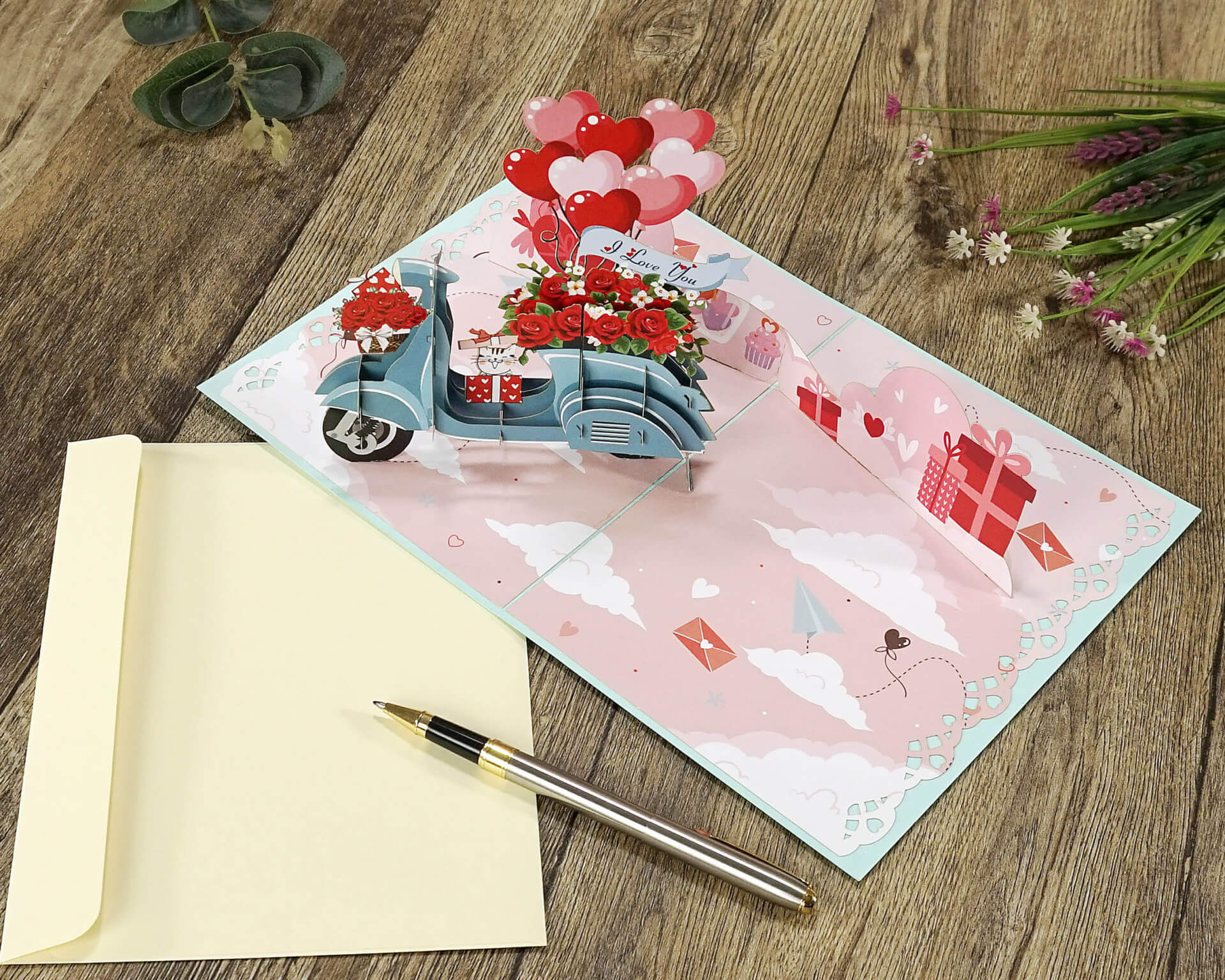 Thiệp 3D Pop Up Xe Máy Tình Yêu – Thiệp Valentine, Thiệp Tỏ Tình, Thiệp Lãng Mạn Độc Đáo, L21