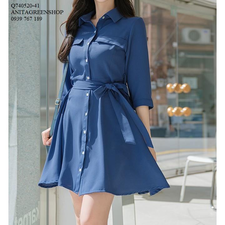 Q740520 ĐẦM VOAN SƠ MI THẮT NƠ EO