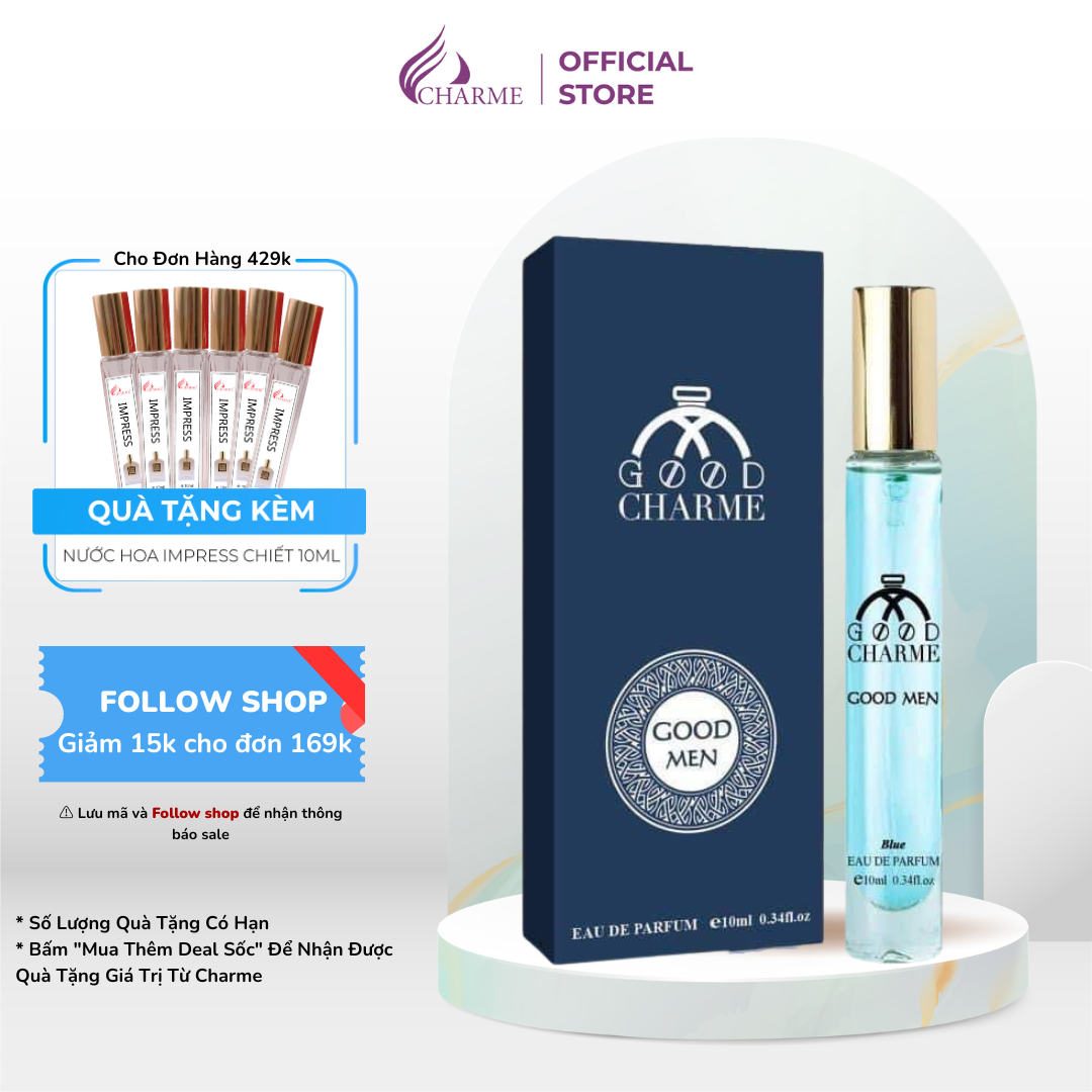 Nước hoa nam cao cấp, Charme Goodmen Xanh, dành cho người đàn ông lịch lãm, lôi cuốn, 10ml