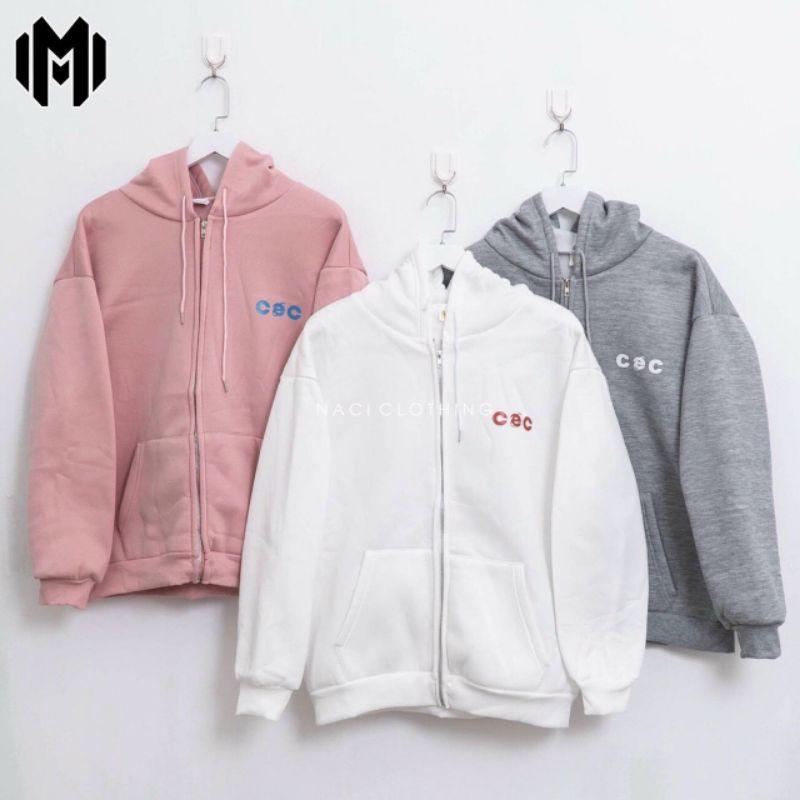 Áo khoác nỉ thu đông có nón thêu chữ CEC