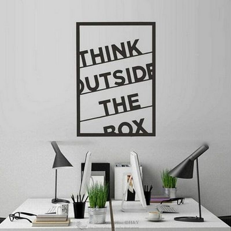 Decal cao cấp trang trí văn phòng chữ tiếng anh truyền cảm hứng "Think Outside the box" mẫu số 2