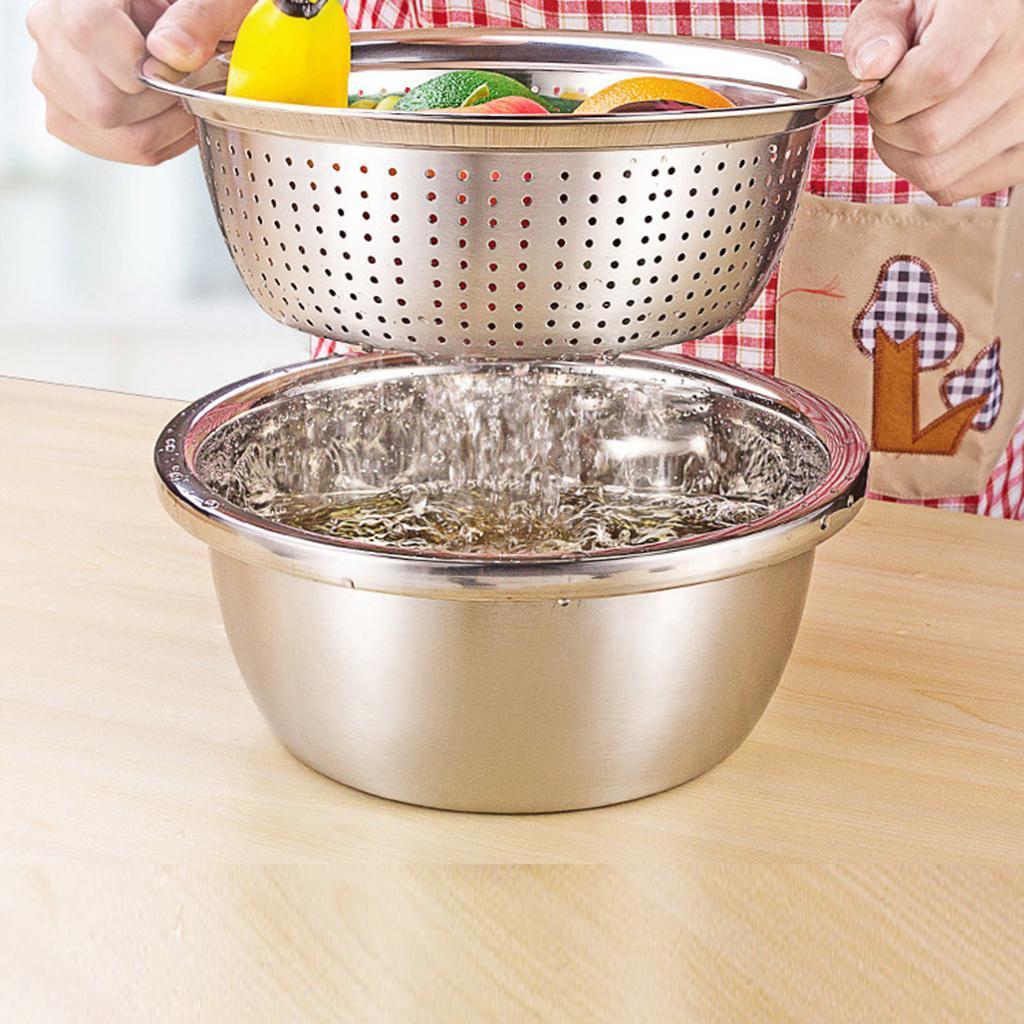 2X Stainless Steel Colander Washing Bowl Vegetables Fruit Rice Grains 26cm