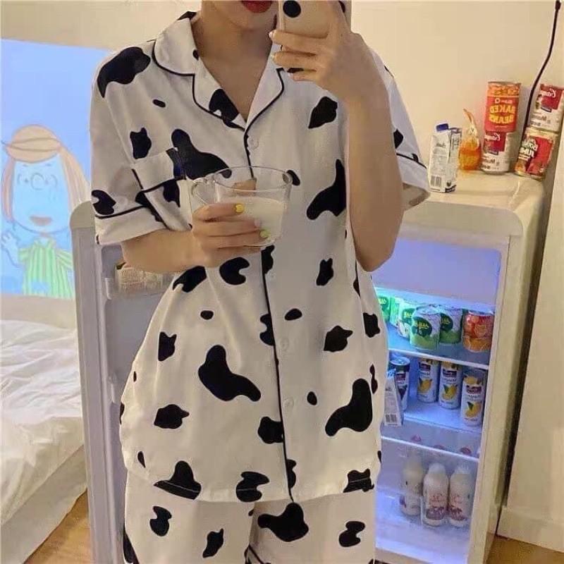 Sét Pijama Bò Sữa, Đồ Bộ Ngủ Bò Sữa Cute ( Video Cận Chất )