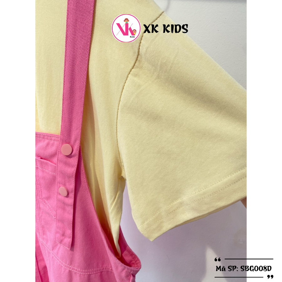Set yếm bé gái chất thô cao cấp áo chất cotton màu hồng XK KIDS SBG008D