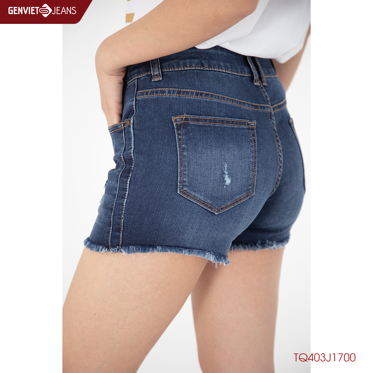 Quần Short Jeans Nữ Mài Xước Tua Dua TQ403J1700  GENVIET