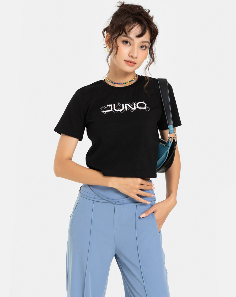 Áo Thun Thời Trang JUNO Croptop In Nổi JNATH007