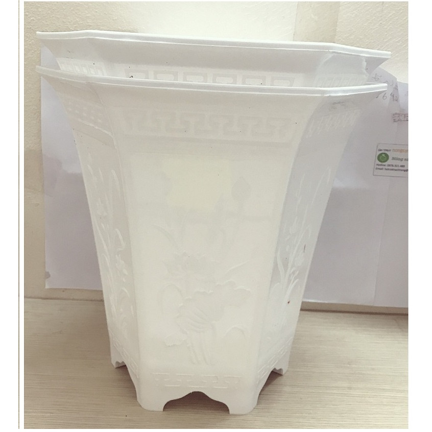 2 Chậu Nhựa Trồng Hoa, Cây Cảnh Lục Giác LGC280 Màu Trắng