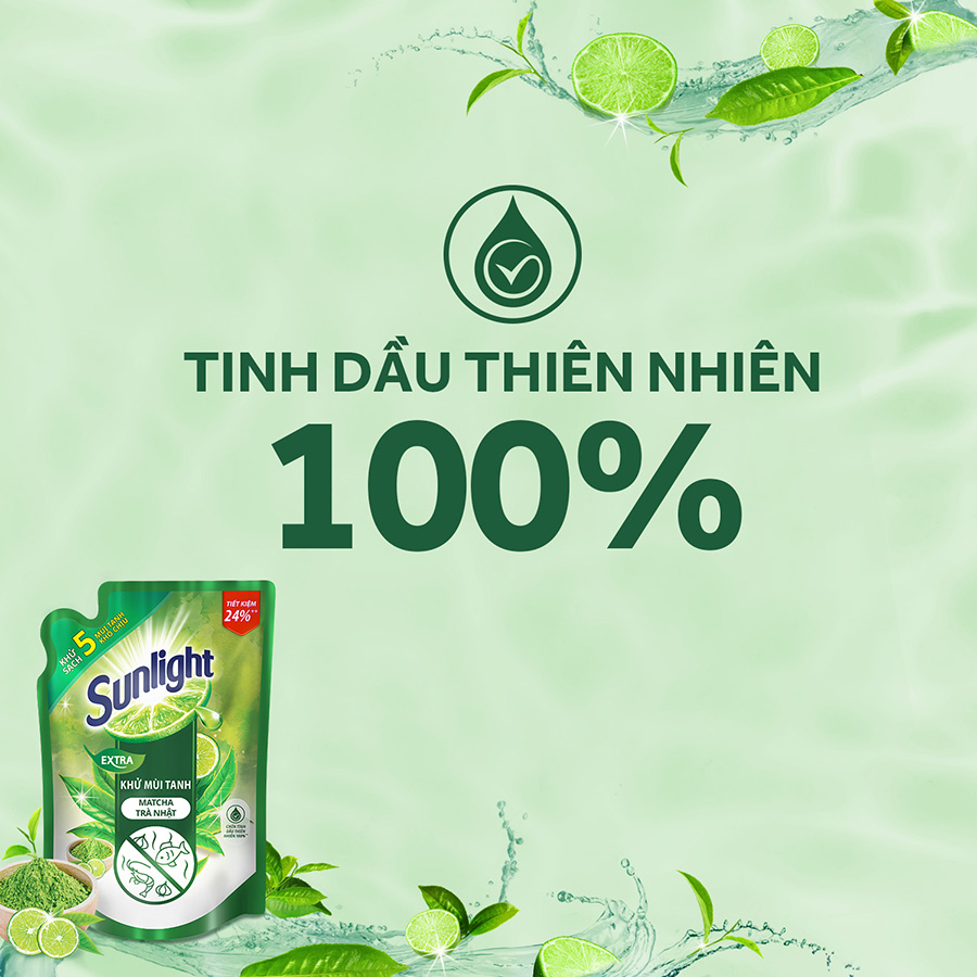 Nước Rửa Chén Sunlight Khử mùi tanh Matcha Trà Nhật túi 2.1kg