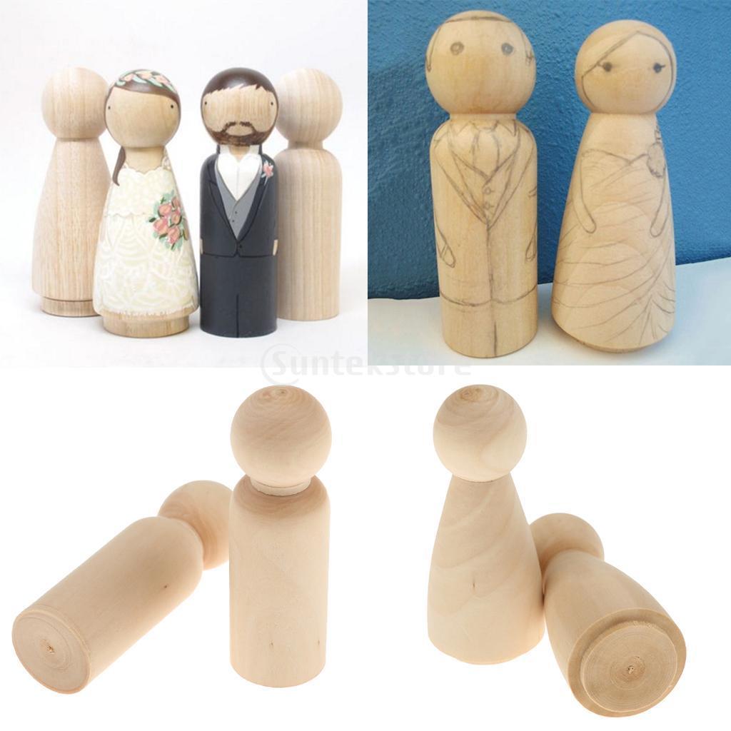 40 Pieces/Set Solid Hard Wood People 43mm Natural Unfinished Wooden Family Wood Peg Dolls Ready for Paint or Stain Wedding Cake Topper