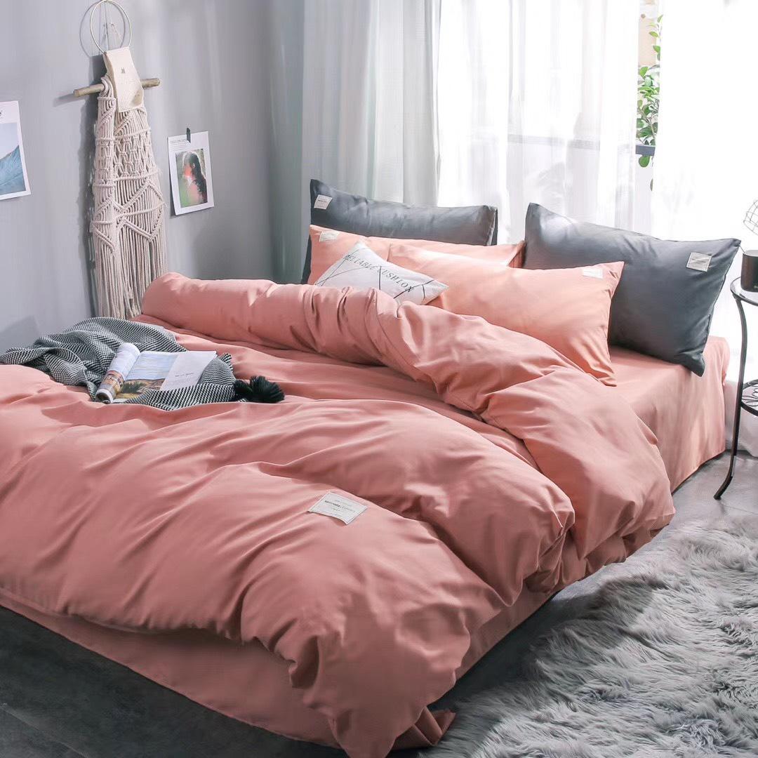 Bộ Chăn Chần Ga Gối Cotton Tici LIDACO - Hồng Cam