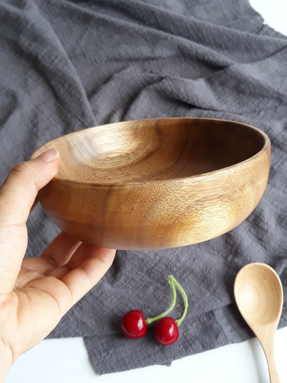 Bát Tô Salad Bằng Gỗ Keo Nguyên Khối Không Lo Rơi Vỡ, Bát Ăn Salad, Cơm, Mỳ, Hoa Qủa Của Vitrapro