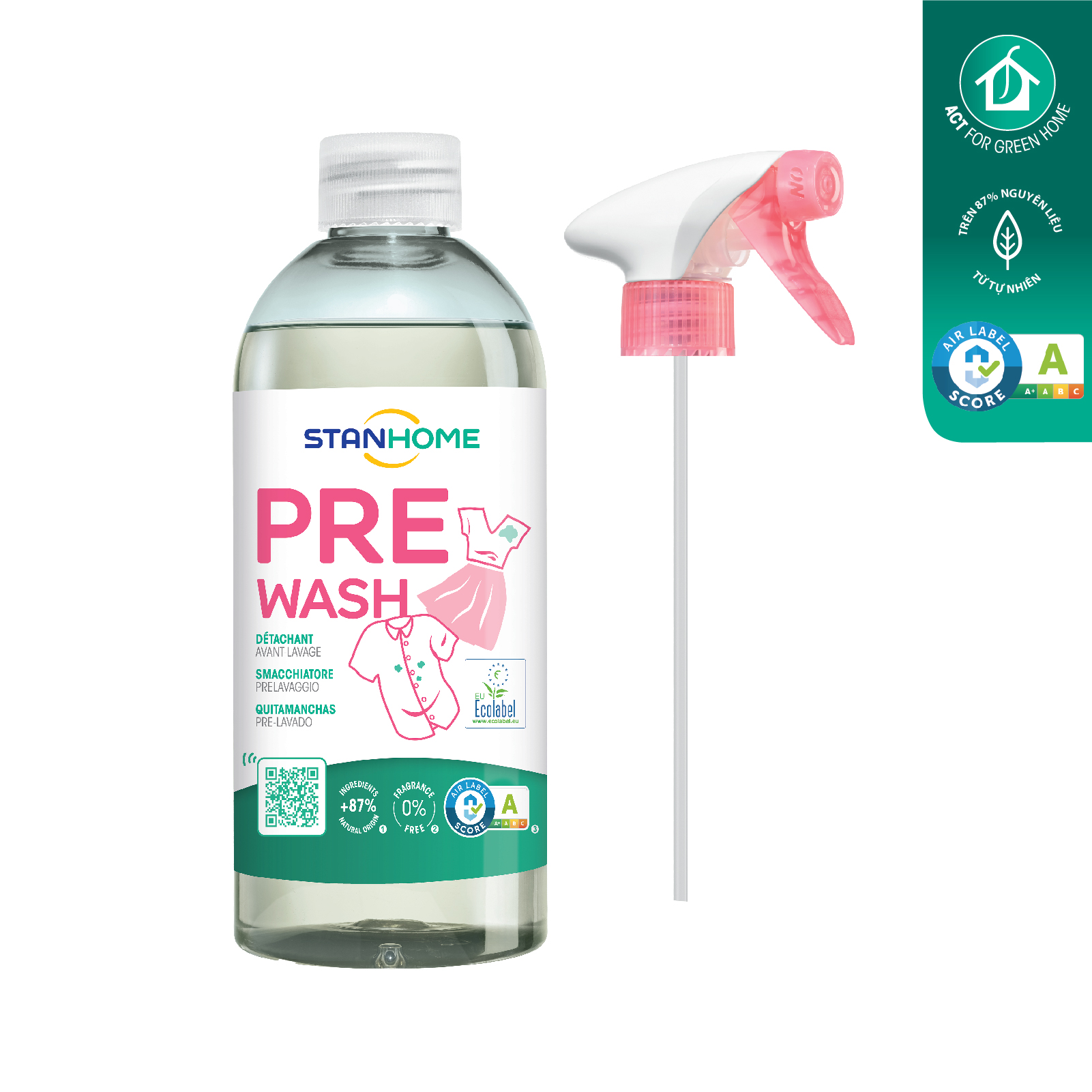 Tẩy Vết Bẩn Quần Áo Không Mất Màu – Hư Hại Sợi Vải Pre-Wash Extra Stanhome 500ml – 64350 – Có Vòi