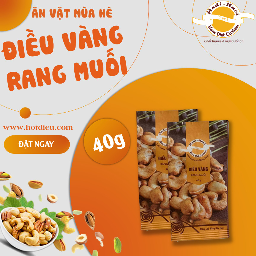 Combo 2 túi hạt điều rang muối 40g Loại hạt lớn, nguyên hạt.