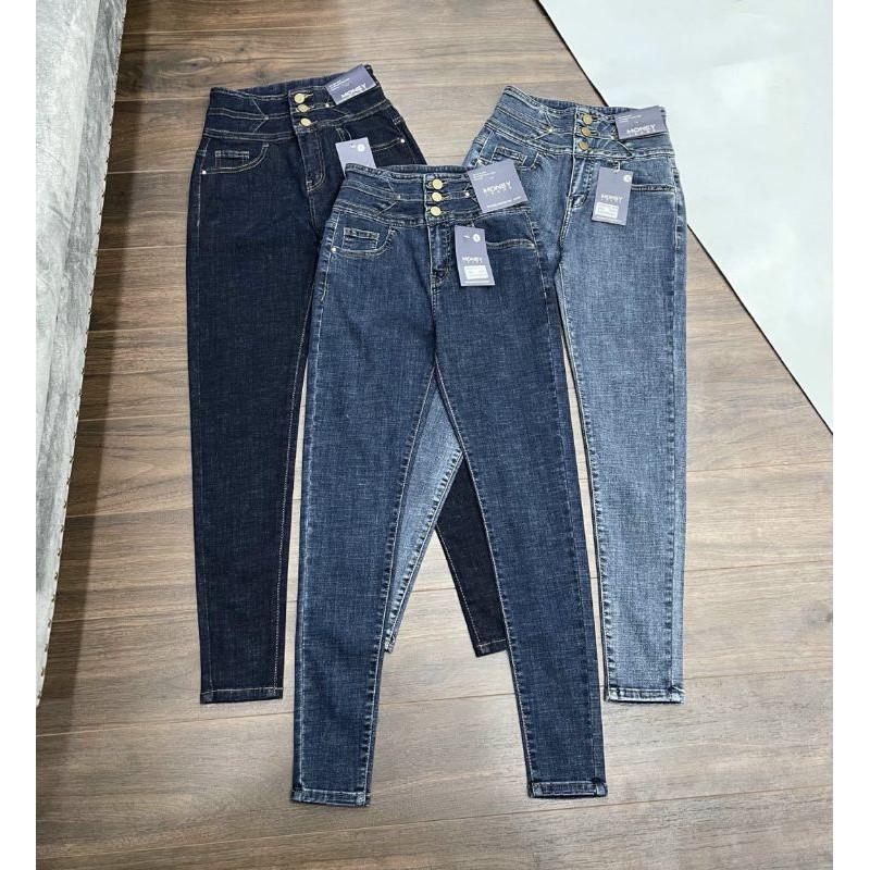 Quần jeans nữ lưng cao 3 nút chất jeans giấy cao cấp - D0424