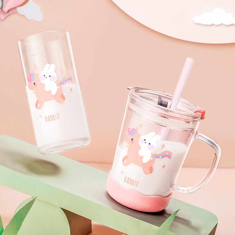 Trẻ Em Kính Cốc Nước Hoạt Hình Dễ Thương Cho Bé Uống Cốc Tập Uống Có Ống Hút Chống Rò Rỉ Thỏ Bình Sữa Trẻ Em Cân An Toàn sữa Tumbler