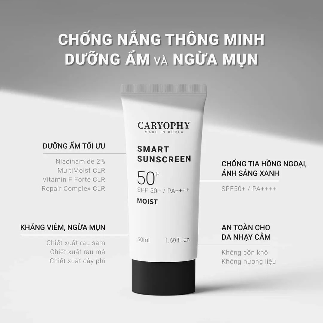 Kem Chống Nắng Dưỡng Ẩm, Ngừa Mụn Không Nâng Tone Caryophy Smart Moist Sunscreen 50ml - MOIST