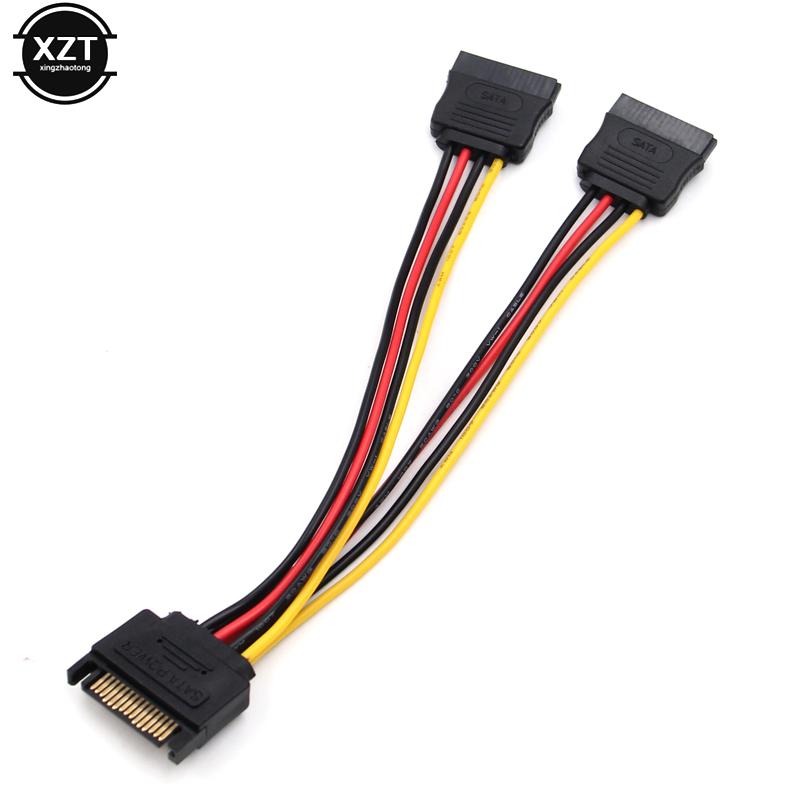 1PCS 90 degree SATA 15-Pin Male to 2 x 15P Female Y 15Pin Power cable HDD Splitter Universal Connector Adapter Power Cable New