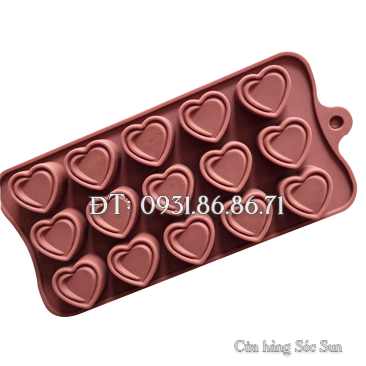 Khuôn silicon 15 trái tim kép – Mã số 1593