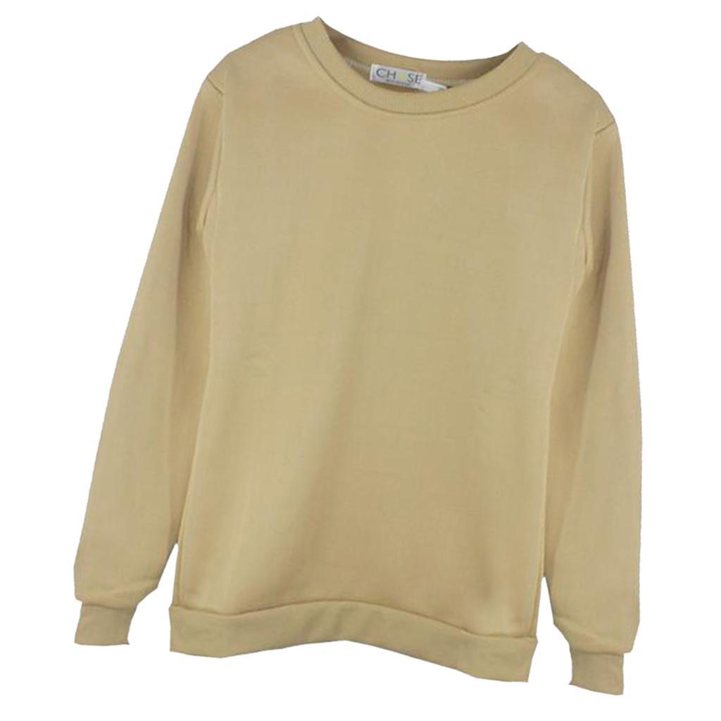 Autumn Solid Round Neck Long Sleeves Fleece Sweatshirts Unisex Loose Top