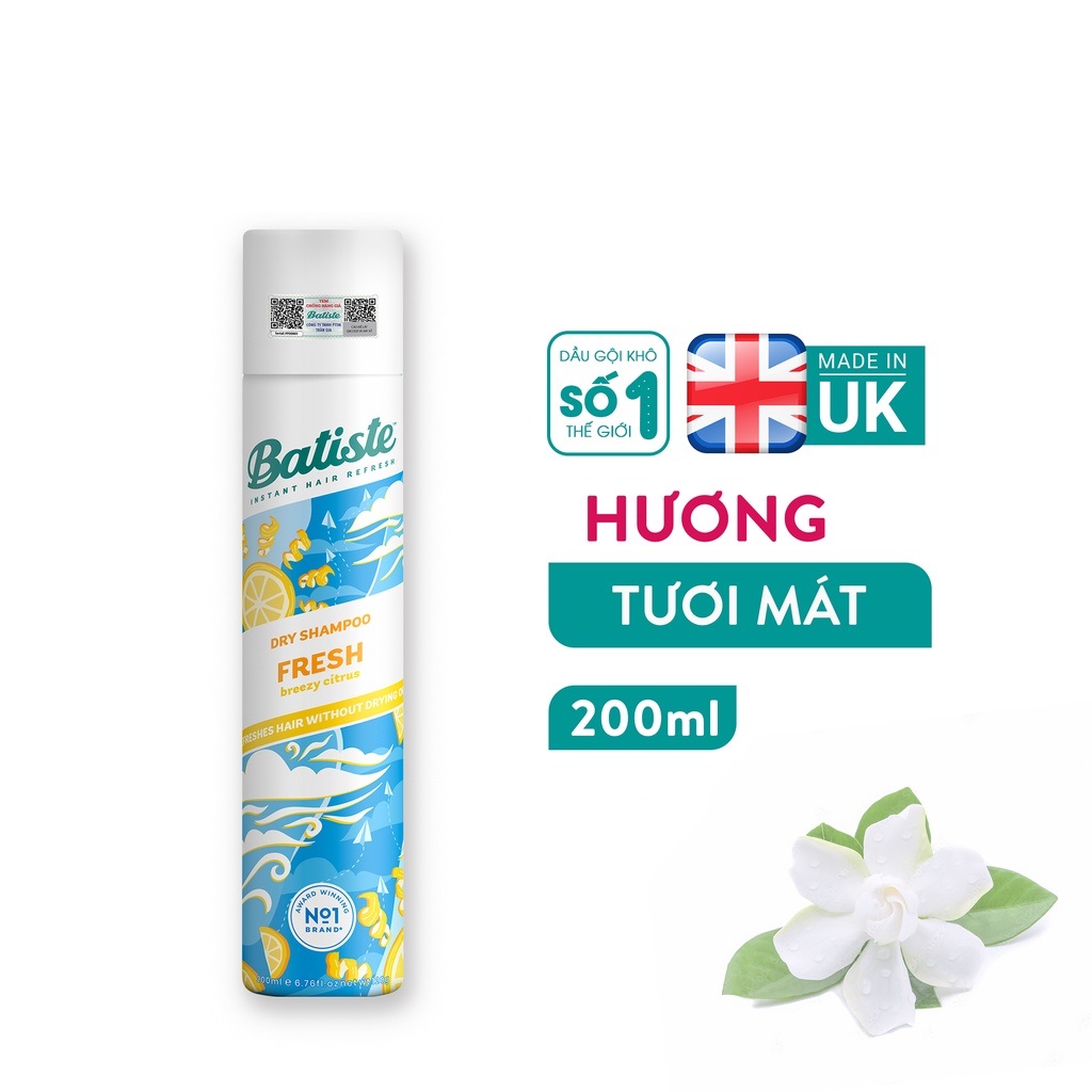 Dầu Gội Khô Batiste Tươi Mát Tức Thì - Batiste Dry Shampoo Light & Breezy Fresh 200ml