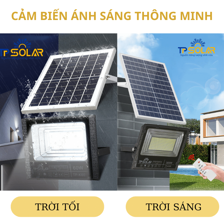 Đèn Pha Năng Lượng Mặt Trời TP Solar 60W TP-K60 Chống Nước IP67, Tiết Kiệm Điện Năng