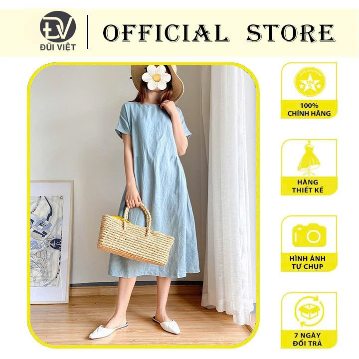 Váy Đũi Tay Ngắn Dáng Suông From Rộng Chất Đũi Mềm Mát Thời trang Hè Nữ Đũi Việt