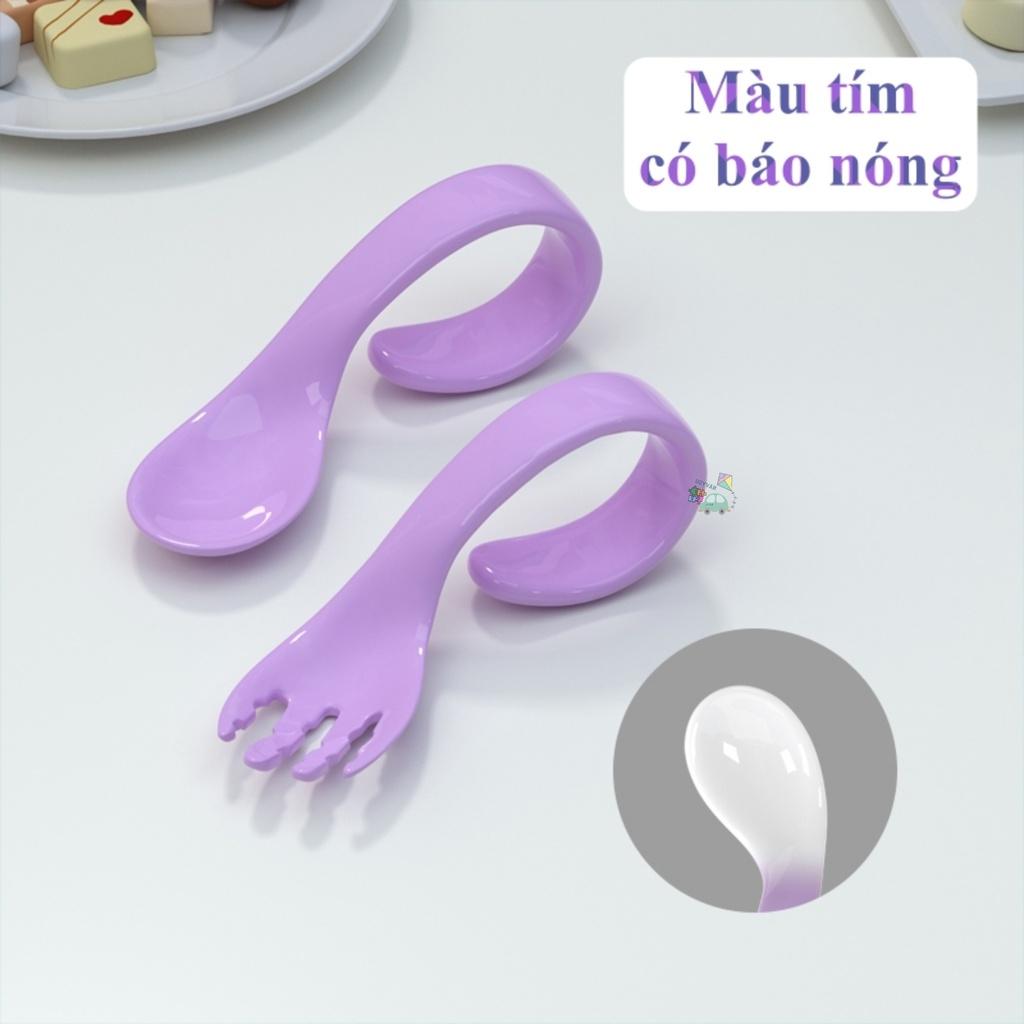 Bộ thìa nĩa tập xúc, bộ muỗng nĩa tập xúc báo nóng đổi màu cho bé tập ăn MISUTA , bộ thìa nĩa báo nóng