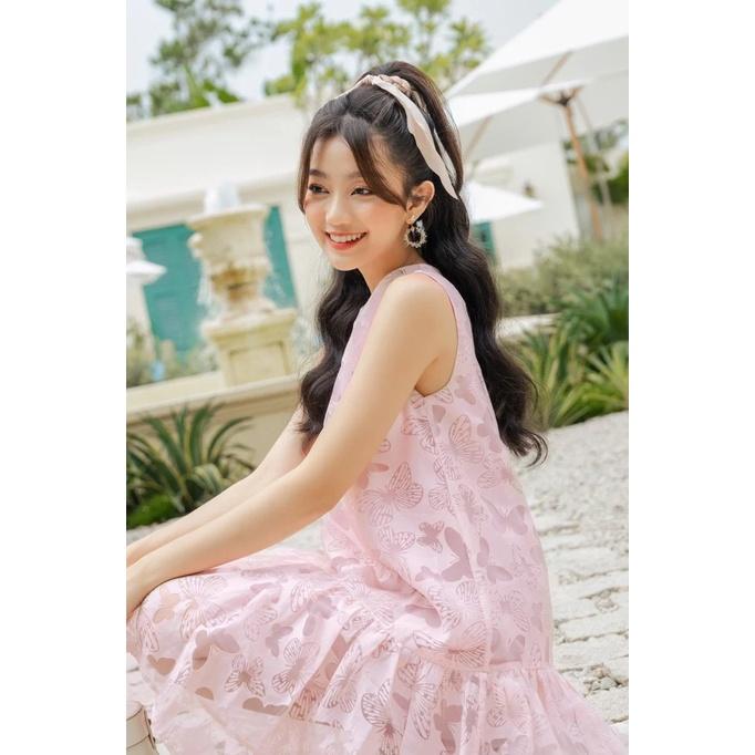 Đầm babydoll hồng họa tiết bướm, Váy babydoll dáng suông Cao Cấp vải voan hồng phấn nữ tính quyến rũ MiNhi Fashion