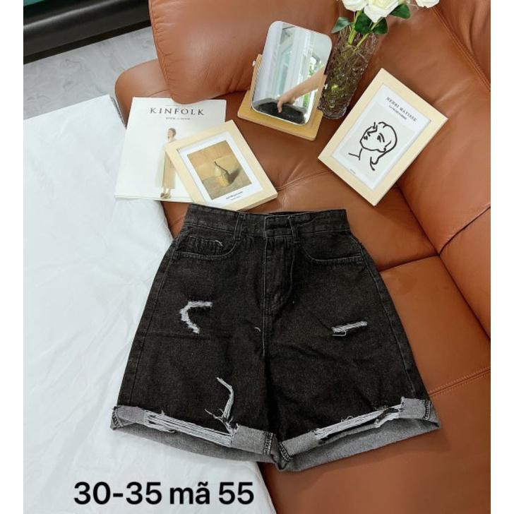 Quần ngố jean nữ rách màu xám đen - Mã 55