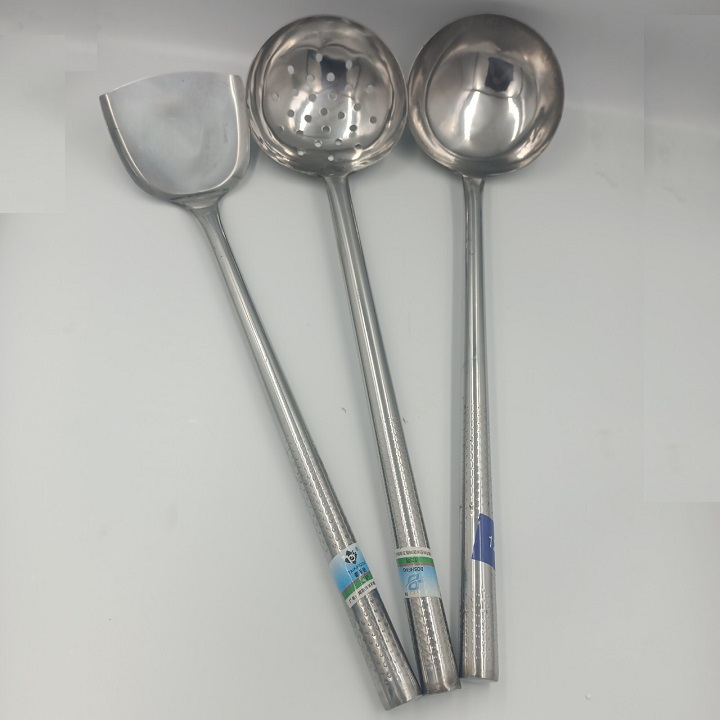 Bộ 3 muôi múc,muôi thủng ,xẻng chiên xào công nghiệp inox cao cấp