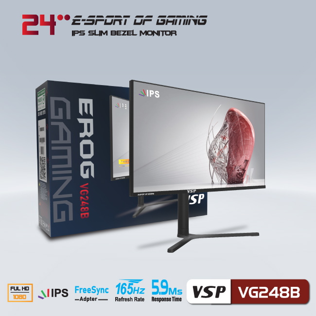 Màn hình vi tính VSP VG248B 24inch Gaming (23.8&quot; IPS Full HD, 144Hz HDMI / 165Hz DisplayPort) - Hàng chính hãng TECH VISION phân phối