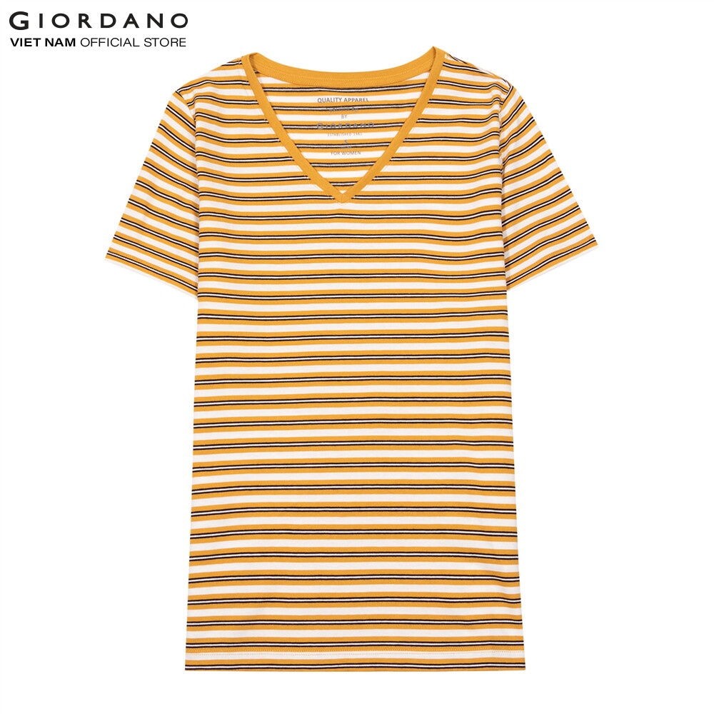 Áo Thun Ngắn Tay Nữ Trơn Cổ Tim V-neck Tee Giordano 05321248